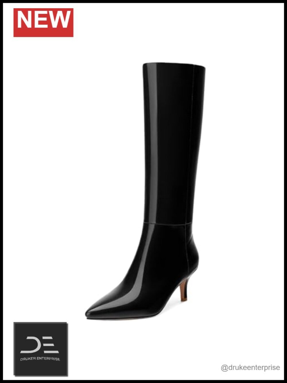 Knee High Boots Stiletto Heel Pointed Toe Patent Pull On Elegant Fashion Tall